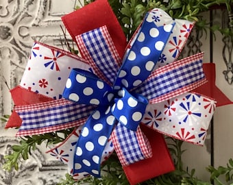 Patriotic Wreath Bow, 4th of July Bow, July 4th Decoration, Patriotic Lantern Bow, Memorial Day Bow, USA Bow, Whimsical Patriotic Bow