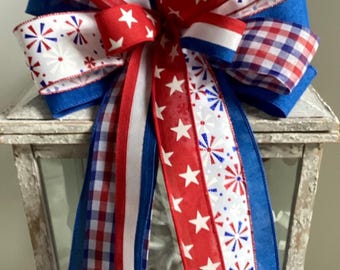 Patriotic Wreath Bow, 4th of July Bow, July 4th Decoration, Memorial Day Bow, USA Bow, Stars & Stripes Bow, Red White and Blue Wreath Bow