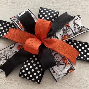 Halloween Kürbis Kranz Schleife, Schwarz Weiß & Orange Laterne Schleife, Türhänger Schleife, Kranz Verschönerung, Halloween Schleife