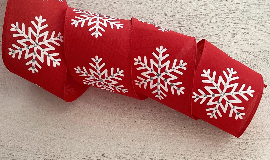 2.5” Red and White Snowflake Christmas Wired Ribbon, Red & White ...