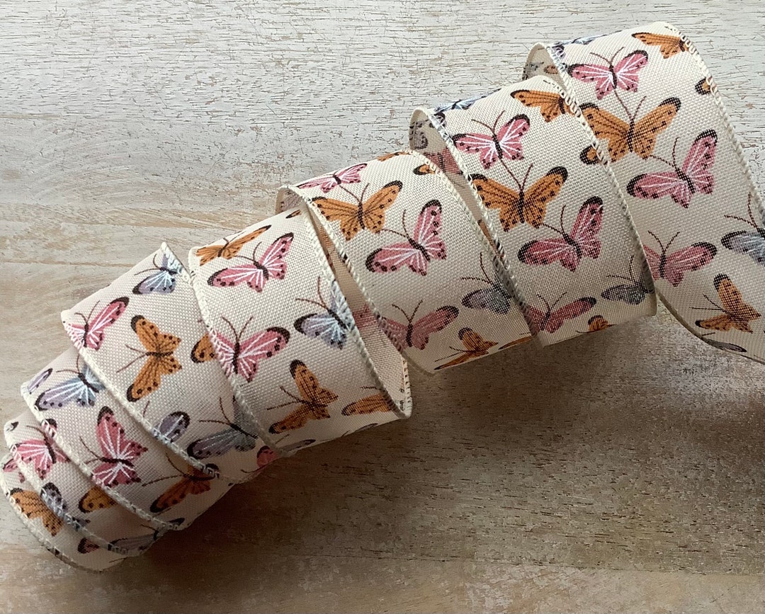 1.5” Wide Butterfly Wired Ribbon, Butterfly Print Wired Ribbon, Craft ...