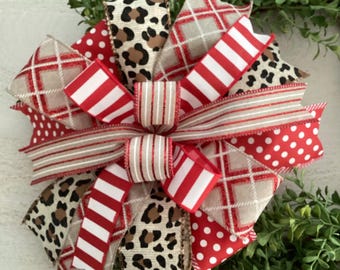 Whimsical Leopard Print Christmas Bow, Christmas Tree Bow, Christmas Decor, Animal Print Christmas Bow, Lantern Bow