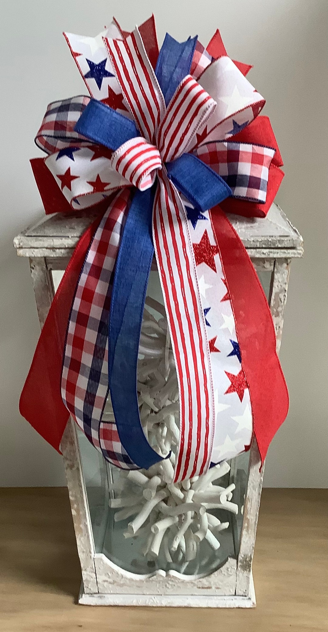 Patriotic Bow, 4th of July Bow, July 4th Decoration, Memorial Day Bow, Patriotic Wreath Bow