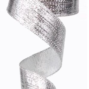1.5” Silver Metallic Christmas Wired Ribbon, Silver Christmas Wired Ribbon for Bows, Christmas Craft Ribbon 10 Yard Roll