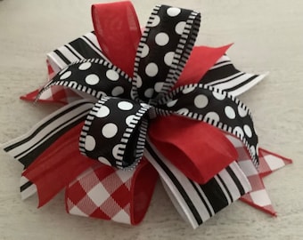 Wreath Bow, Lantern Bow, Door Hanger Bow, Wreath Embellishment, Everyday Wreath Bow, Farmhouse Bow, Red and Black Wreath Bow