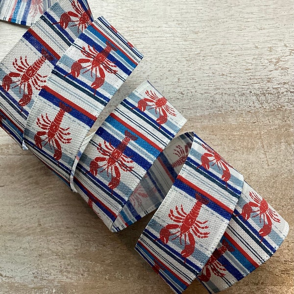 1.5” Wide Crawfish Wired Ribbon, Louisiana Lobster Print Wired Ribbon, Craft Ribbon 5 Yards, Summer, Americana