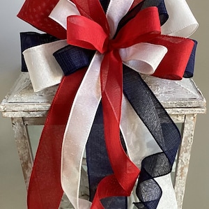Patriotic Bow, 4th of July Bow, July 4th Decoration, Memorial Day Bow, Patriotic Wreath Bow, USA Bow, Red White & Blue Wreath Bow