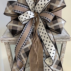 Farmhouse Wreath Bow, Lantern Bow, Door Hanger Bow, Wreath Embellishment, Everyday Wreath Bow, Tan & Black Wreath Bow,