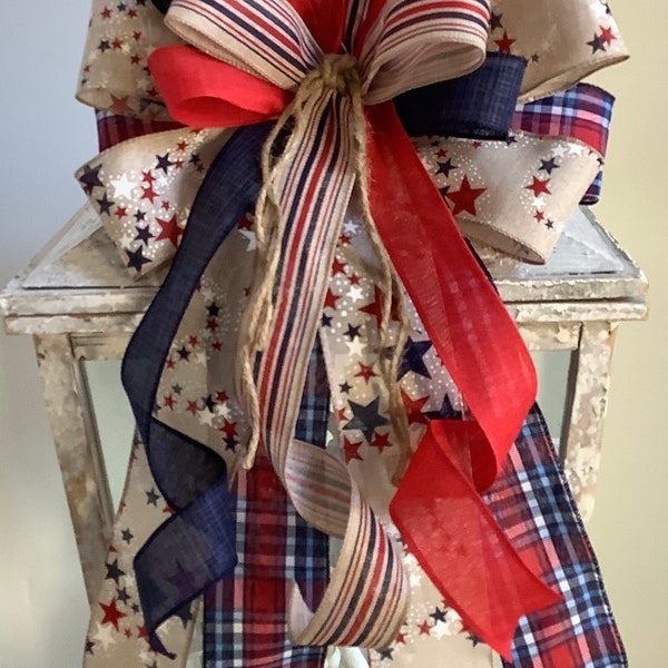 Patriotic Bow, 4th of July Bow, July 4th Decoration, Memorial Day Bow, Patriotic Wreath Bow, USA Bow, Patriotic Door Hanger Bow, Star Bow