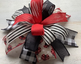 Ladybug Wreath Bow, Summer Wreath Bow, Lantern Bow, Door Hanger Bow, Wreath Embellishment, Spring Wreath Bow, Ladybug Decor