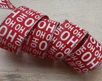 1.5” Christmas HO HO HO Wired Ribbon, Red and White Christmas Wired Ribbon for Bows, Christmas Craft Ribbon 5 Yard Roll