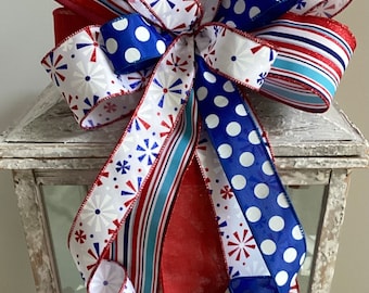 Patriotic Bow, 4th of July Bow, July 4th Decoration, Memorial Day Bow, Patriotic Wreath Bow, Patriotic Door Hanger Bow, USA Bow, Lantern Bow