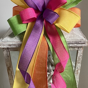 Lazo de primavera para corona, lazo de corona de Pascua, decoración de Pascua, lazo para canasta de Pascua, lazo de corona multicolor de primavera, lazo de linterna de Pascua