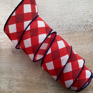Red, White & Blue Check Wired Ribbon: 1.5" Craft Ribbon, 5 Yards