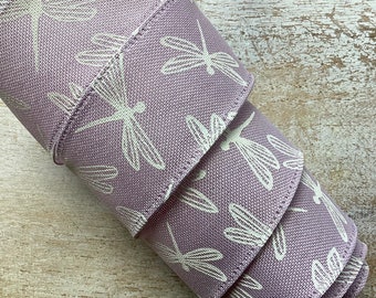 1.5” Wide Dragonfly Wired Ribbon, Lavender & Ivory Dragonfly Print Wired Ribbon, Craft Ribbon 5 Yards