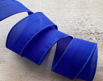 1.5” Blue Wired Ribbon, Everyday Wired Ribbon, Craft Ribbon,  Blue Wired Ribbon for Wreaths, 5 Yards