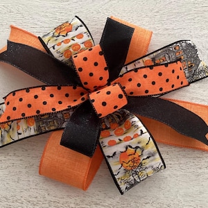 Halloween Kürbis Kranz Schleife, schwarz orange Laterne Schleife, Türhänger Schleife, Türkranz Verzierung, Halloween Schleife
