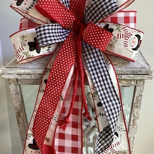 Christmas Bow, Farmhouse Snowman Christmas Wreath Bow, Christmas Tree Topper, Christmas Decor, Snowman Christmas Bow, Lantern Bow