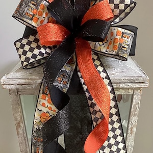 Halloween Kranz Schleife, Halloween Laterne Schleife, Orange & Schwarz Schleife, Halloween Dekor, Spukhaus Schleife