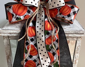 Thanksgiving Wreath Bow, Fall Door Hanger Bow, Wreath Embellishment, Fall Bow, Thanksgiving Decor,  Fall Pumpkins Bow