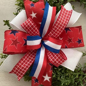 Patriotic Wreath Bow, 4th of July Bow, July 4th Decoration, Red White and Blue Wreath Bow, Patriotic Lantern Bow, Star Bow