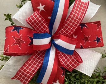 Patriotic Wreath Bow, 4th of July Bow, July 4th Decoration, Red White and Blue Wreath Bow, Patriotic Lantern Bow, Star Bow