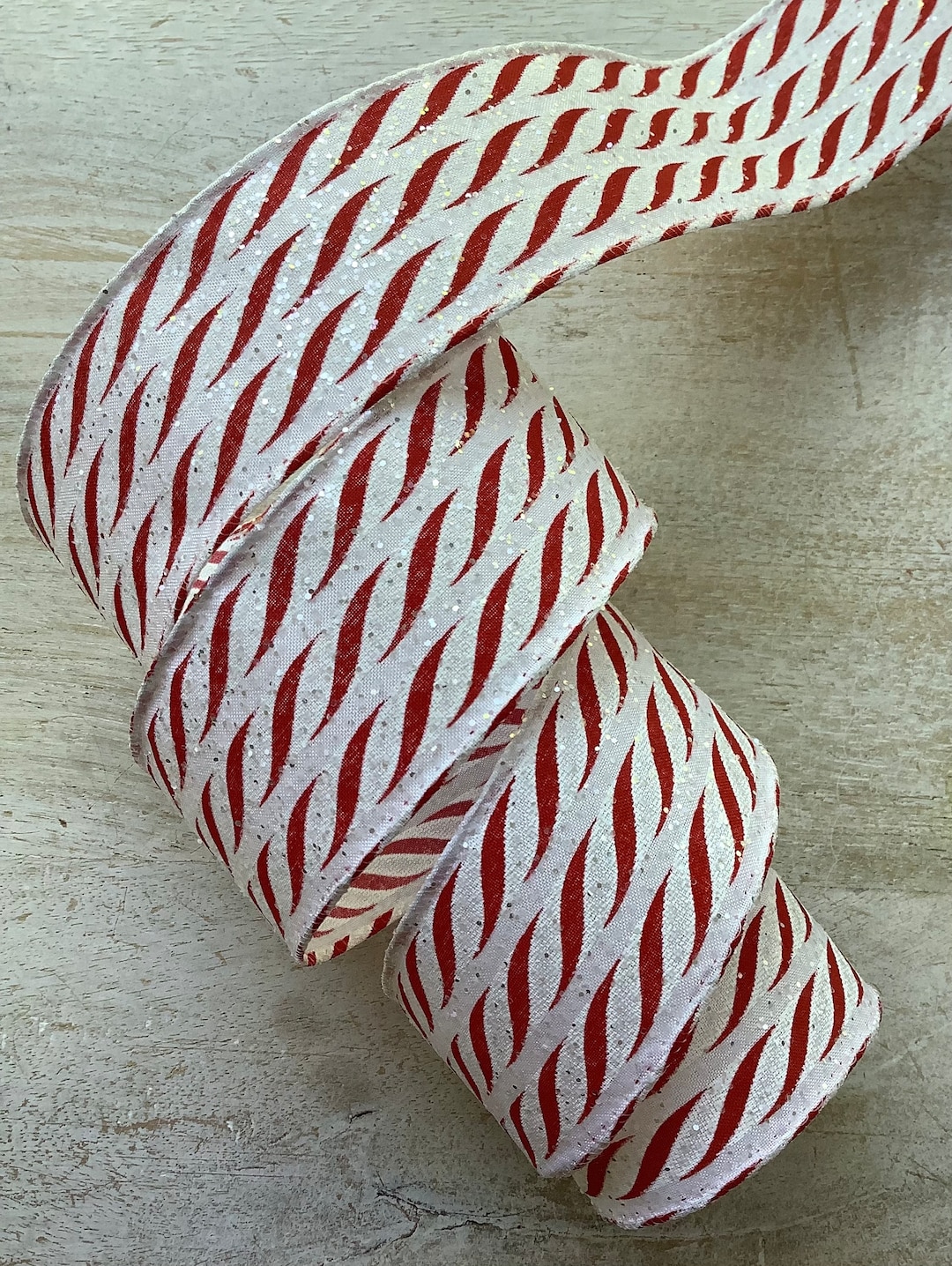 1.5 Christmas Candy Cane Wired Ribbon, Red and White Christmas Wired