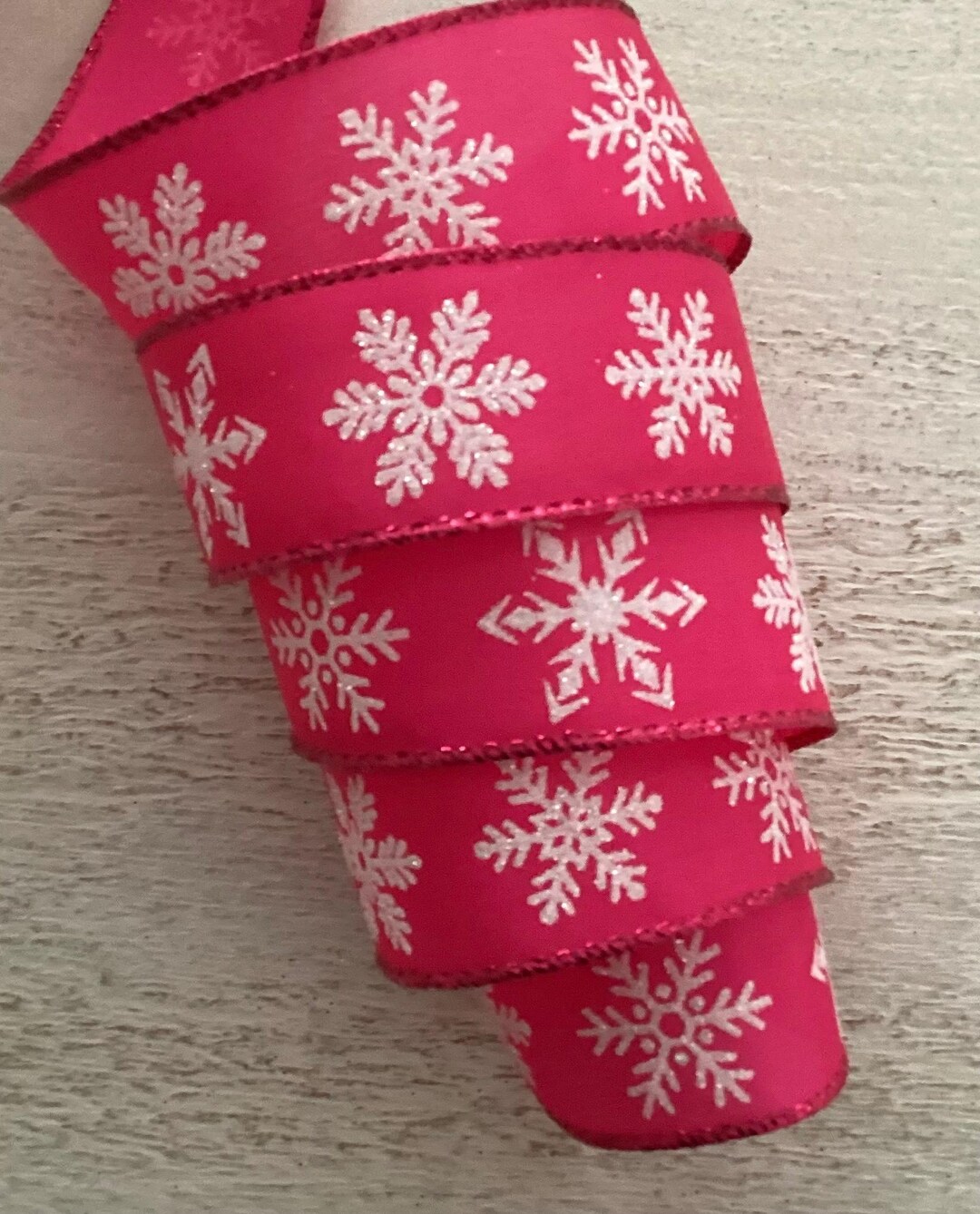 Hot Pink Snowflake Wired Ribbon: 1.5