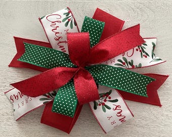 Merry Christmas Wreath Bow, Farmhouse Christmas Bow, Christmas Decor, Red and Green Christmas Bow, Lantern Bow