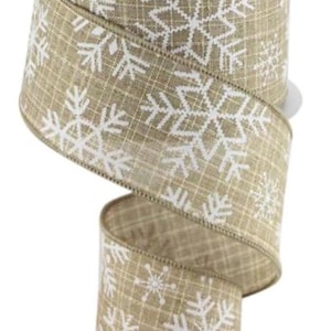 10 Yards Beige & White Snowflake Wired Ribbon, White and Beige Snowflake Christmas Wired Ribbon for Wreaths, Christmas Craft Ribbon 2.5”