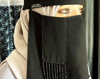 Niqab perles noires, voile de style saoudien, fait main