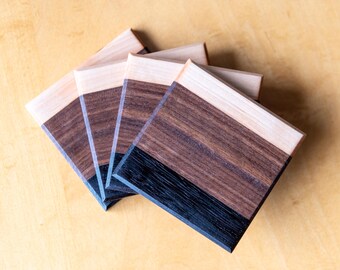 Exotic Wood Coaster Set: Handmade Wenge, Walnut & Maple