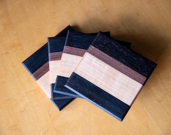 Exotic Wood Coaster Set: Handmade Wenge, Walnut & Maple