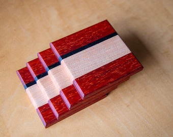 Exotic Wood Coaster Set: Handmade Paduak, Wenge, Maple
