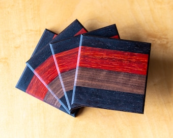 Exotic Wood Coaster Set: Handmade Walnut, Wenge, Paduak