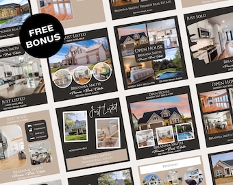 Paquete de plantillas inmobiliarias, plantillas de Instagram para marketing inmobiliario en redes sociales, marketing para agentes inmobiliarios y branding inmobiliario.