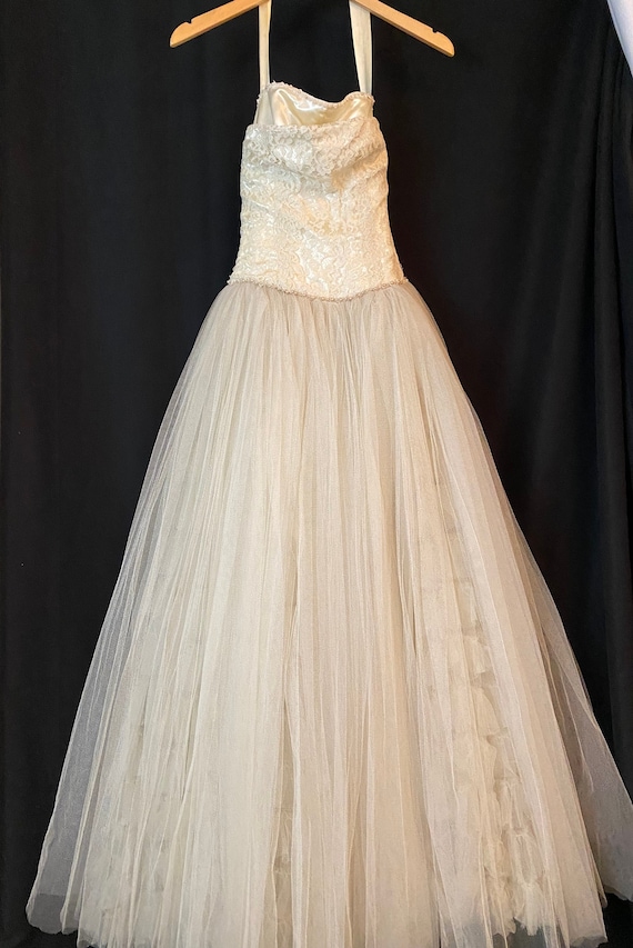 Exquisite Vintage 1950s Wedding Dress Bridal Prin… - image 1