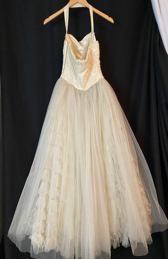 Exquisite Vintage 1950s Wedding Dress Bridal Prin… - image 4