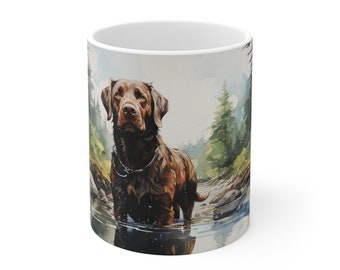 Labrador Retriever Coffee Mug, Chocolate Lab Mug, Dog Lover Gift, Gift Idea, Gift For Dog Dad, Gift for Dog Mom, Dog Mug, Dog Art Cup, Mug