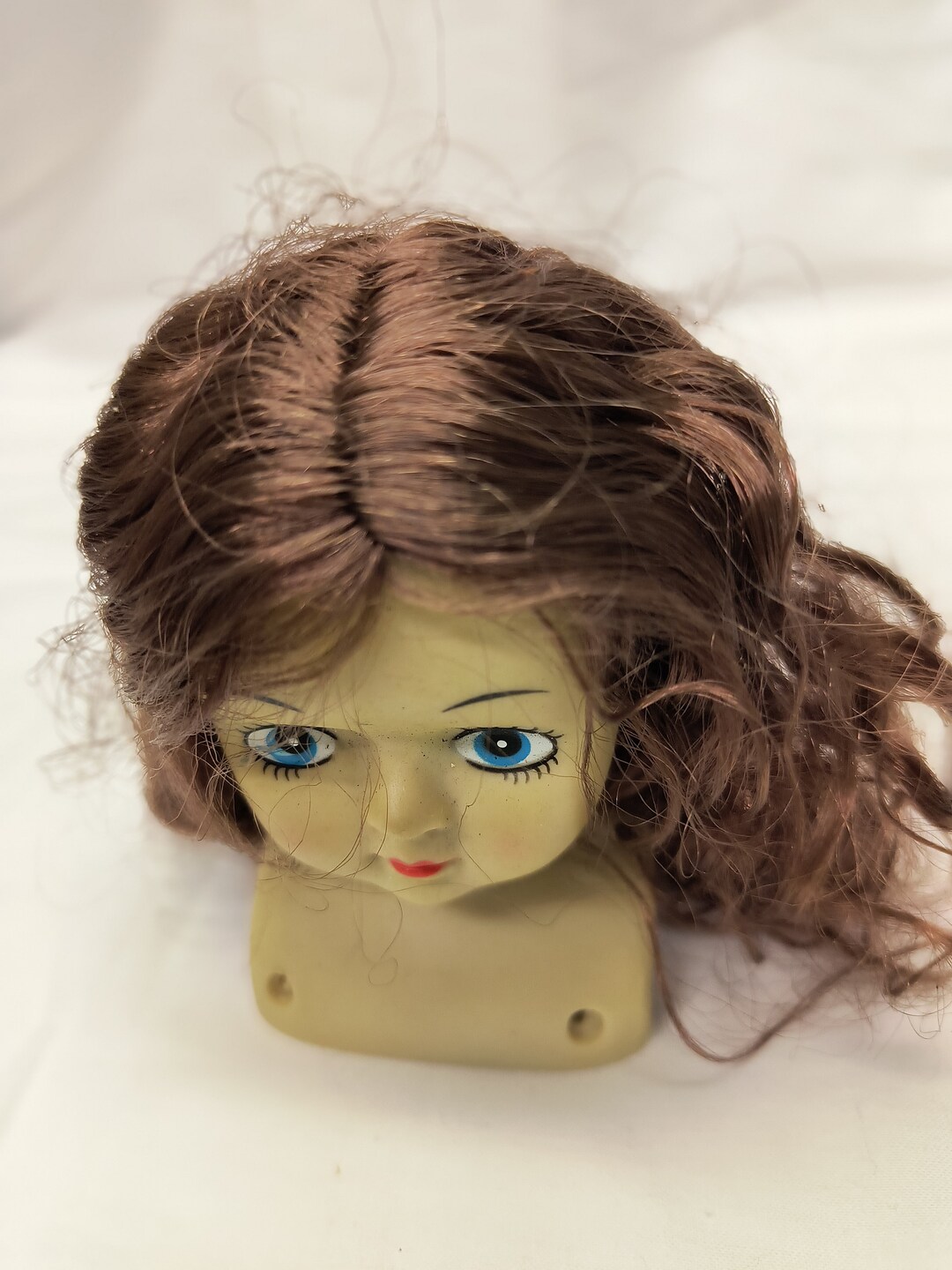 Doll Head With Shoulders, Hard Rudder, Painted Features, Long Red Hair ...