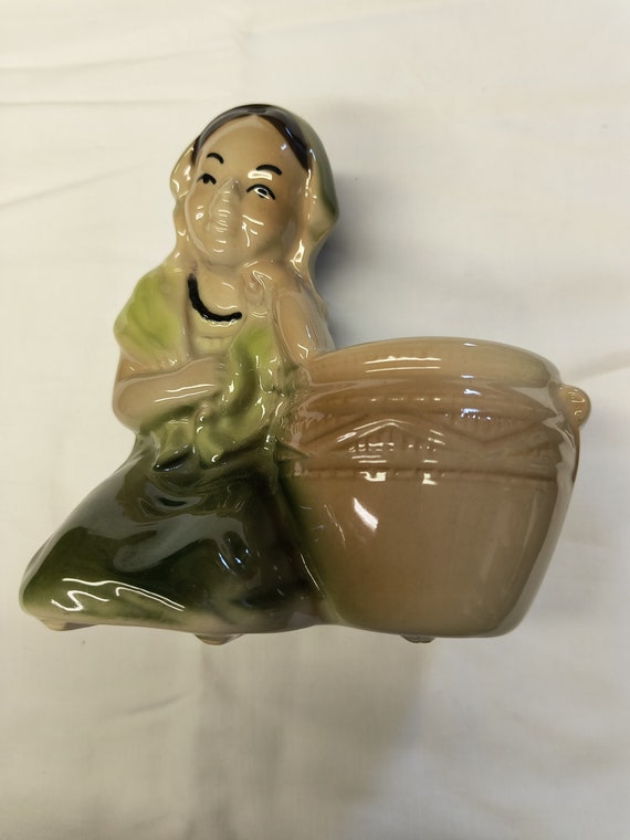 Vintage Ceramic Planter, Shawnee Indian Woman Kneeling By Pot