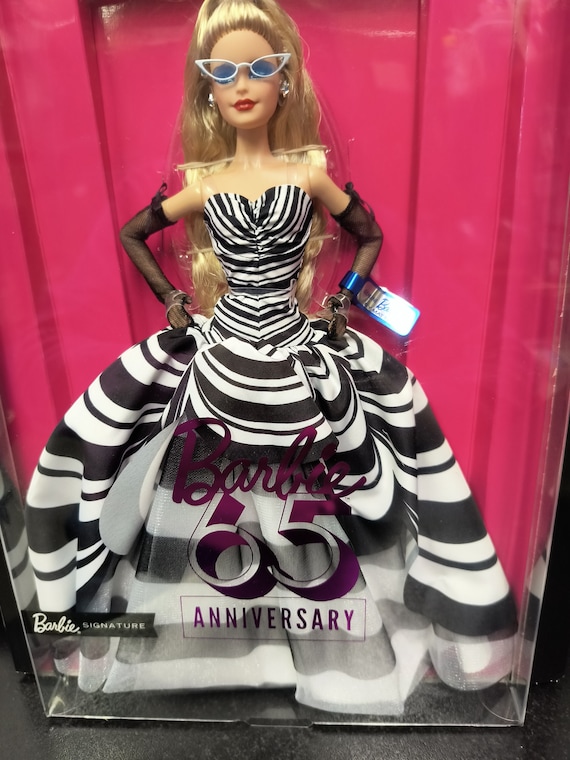 65th  Anniversary Barbie Doll,Blonde Hair, Black & White Gown, Collectible, Original Box