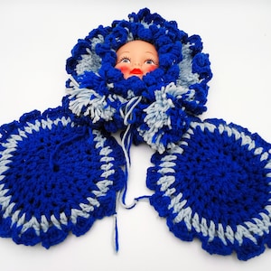 Vintage Crocheted Baby Doll Face Kitchen Wall Hanging With Pot Holders