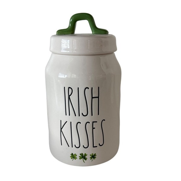 Rae Dunn Irish Kisses Canister St. Patrick’s Day Home Decor Four Leaf Clover Green New