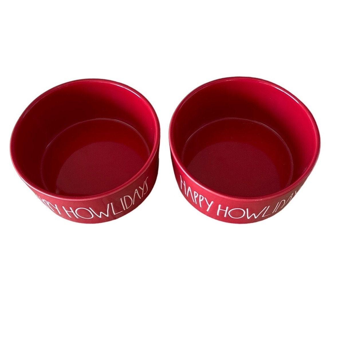 Rae Dunn Red Dog Bowls Happy Howlidays Christmas Farmhouse Sytle Set of ...