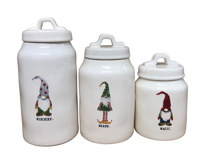 Rae Dunn Gnome Canister Set Christmas Canisters Mischief Merry Etsy