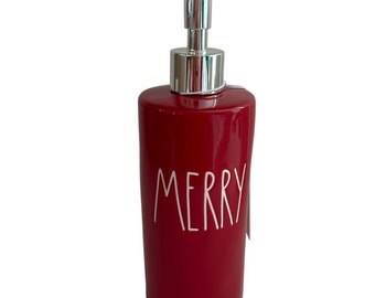 Rae Dunn Merry Soap Dispenser Bathroom Home Decor Christmas Bath Set Red New