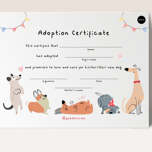 DOG Adoption Certificate Furever Home - Officially Seal the Love! Warm Welcome to the Family with 4 Cute & Playful Illustrated Designs