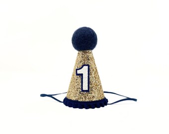 First Birthday Boy Party Hat | 1st Birthday Boy Party Hat | Gold & Navy Blue Hat | First Birthday Boy Hat | Birthday Photo Prop | Navy Hat