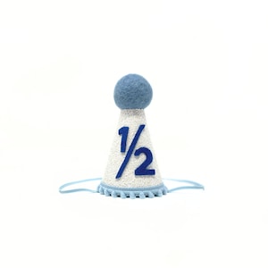 Half Birthday Boy Party Hat | 1/2 Birthday Boy Party Hat | White & Blue Hat | 6 Month Birthday Boy Hat | Blue Birthday Hat | Cake Smash Hat